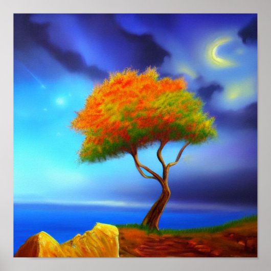 Tanzen Herbstbaum auf einem Cliff Poster (Vorne)