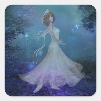 Tanzen in den Aufklebern für das Woods Fantasy Squ Quadratischer Aufkleber