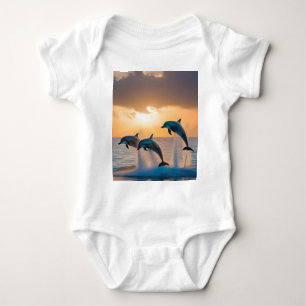 Tanzen in der Dämmerung: Drei Delphine springen Baby Strampler