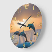 Tanzen in der Dämmerung: Drei Delphine springen Große Wanduhr (Winkel)