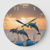 Tanzen in der Dämmerung: Drei Delphine springen Große Wanduhr (Vorderseite)
