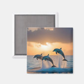 Tanzen in der Dämmerung: Drei Delphine springen Magnet (Vorderseite/Rückseite)