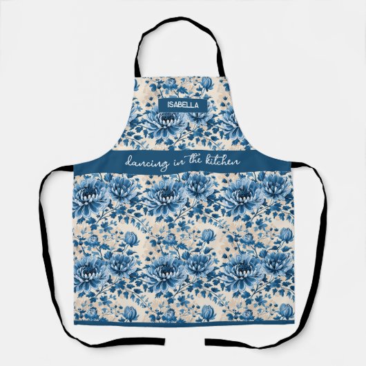 "Tanzen in der Küche" - Blauer Individuelle Name Schürze (Vorderseite)
