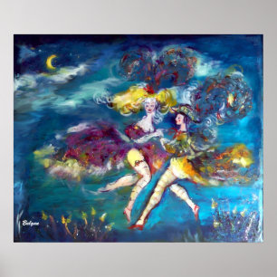 TANZEN IN DER NACHT Karnevalstänzer im Mondlicht Poster