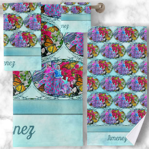 Tanzen mit Blume & Schmetterlingen PV01 Badhandtuch Set