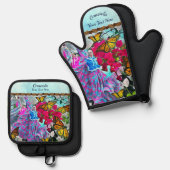Tanzen mit Blume & Schmetterlingen PV01 Ofenhandschuh & Topflappen-Set (Vorderseite/Rückseite)