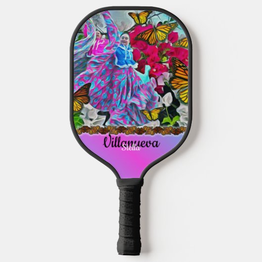 Tanzen mit Blume & Schmetterlingen PV01 Pickleball Schläger (Rückseite)