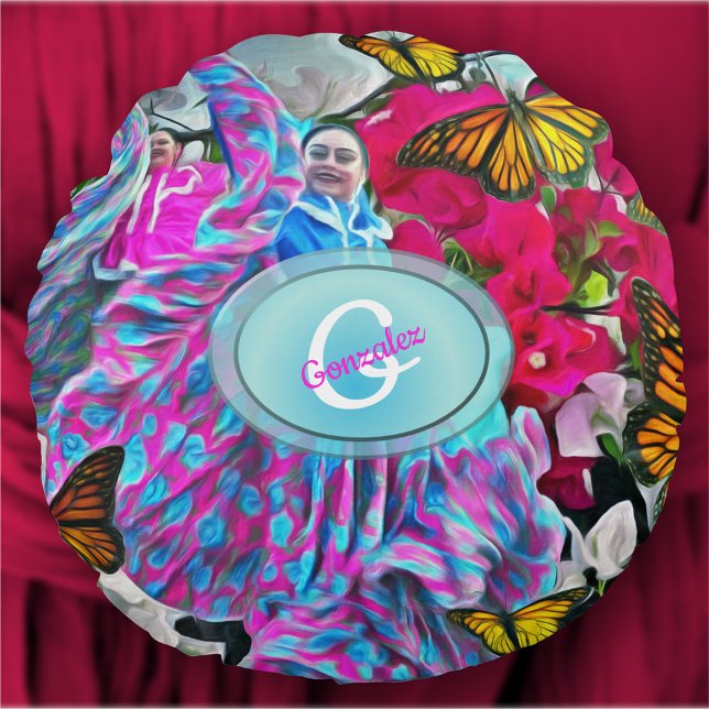 Tanzen mit Blume & Schmetterlingen PV01 Rundes Kissen (Von Creator hochgeladen)