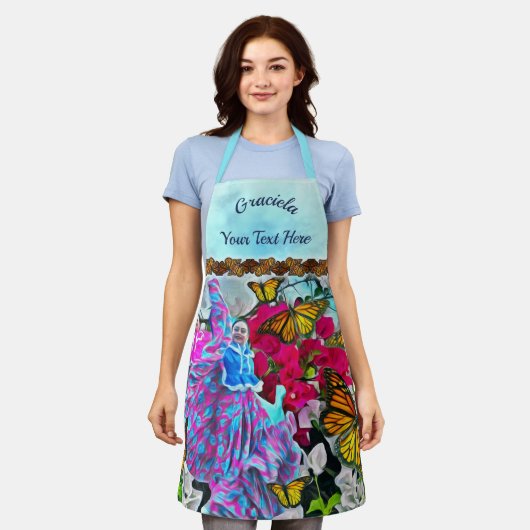 Tanzen mit Blume & Schmetterlingen PV01 Schürze (Getragen)
