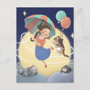 Tanzen mit Katzen in der Nacht am Mondlicht Postkarte