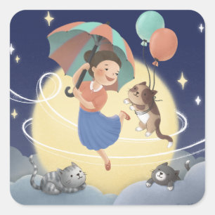 Tanzen mit Katzen in der Nacht am Mondlicht Quadratischer Aufkleber