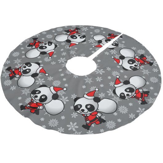 Tanzen-Pandas Polyester Weihnachtsbaumdecke (Schrägansicht)