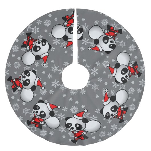 Tanzen-Pandas Polyester Weihnachtsbaumdecke (Vorderseite)