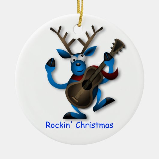 Tanzen-Ren mit Gitarre Rockin Weihnachten Keramik Ornament (Vorne)