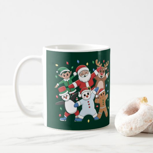 Tanzen Santa Elf und Freunde Kaffeetasse (Mit Donut)