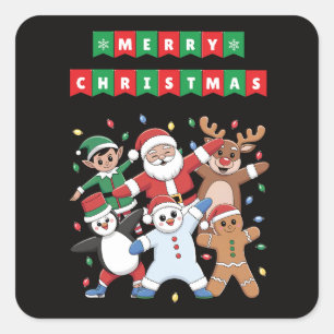 Tanzen Santa Elf und Freunde Quadratischer Aufkleber