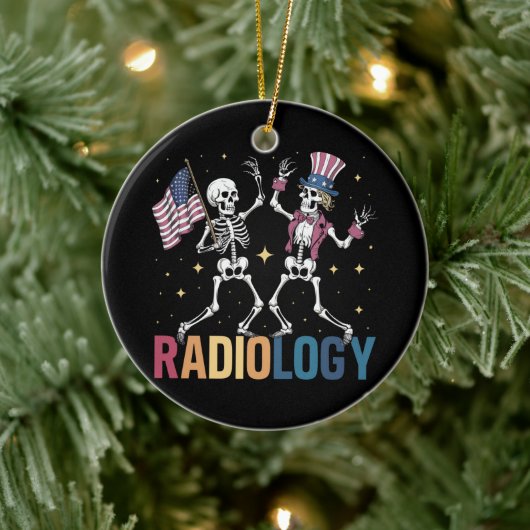 Tanzen Skeleton Radiologie Röntgen Tech Patriotic Keramik Ornament (Baum)