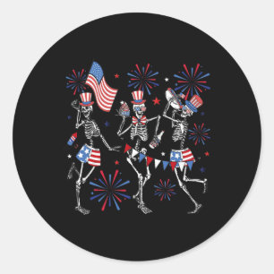 Tanzen Skeleton Us Flag Feuerwerk Patriotic 4. O Runder Aufkleber