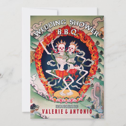 Tanzen Skelette Polterabend GRILLEN Einladungen (Vorderseite)