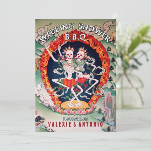 Tanzen Skelette Polterabend GRILLEN Einladungen (Stehend Vorderseite)