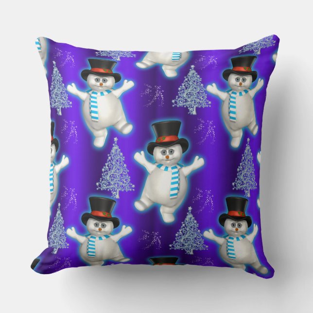 Tanzen Snowman Christmas Blue Kissen (Vorderseite)