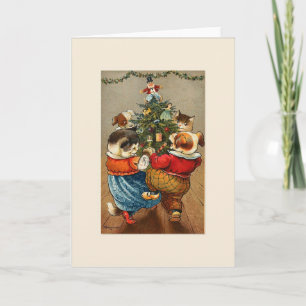 Tanzen um die Weihnachtsbaum-Weihnachtskarte Feiertagskarte