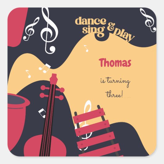 Tanzen und Kindergeburtstag Quadratischer Aufkleber (Vorderseite)