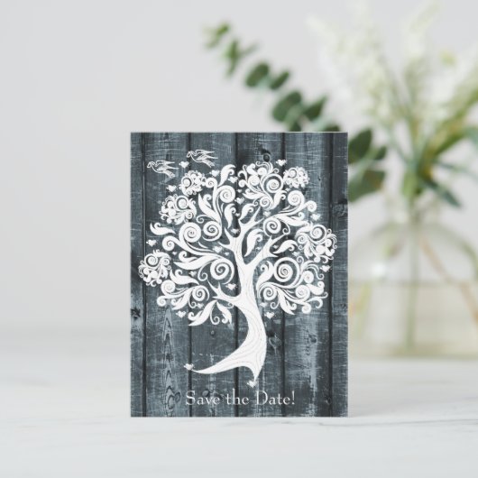 Tanzen Weißbaum Blauholz Save the Date Ankündigungspostkarte (Stehend Vorderseite)