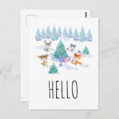 Tanzen Woodland Animals Wasserfarbe Hallo Postkarte (Vorne/Hinten)