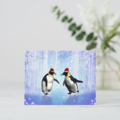 Tanzen zu Weihnachten, lustiger Pinguin Feiertagspostkarte (Stehend Vorderseite)