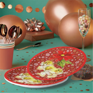 Tanzende Baby Angels mit Gold Snowflakes auf Rot Pappteller