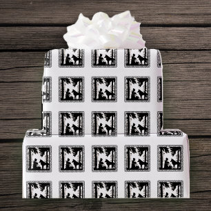 Tanzende Bären in Schwarzsilhouette im Vintage-Sti Geschenkpapier