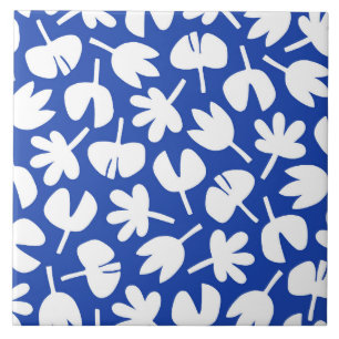 Tanzende Blätter Blaues Muster Fliese