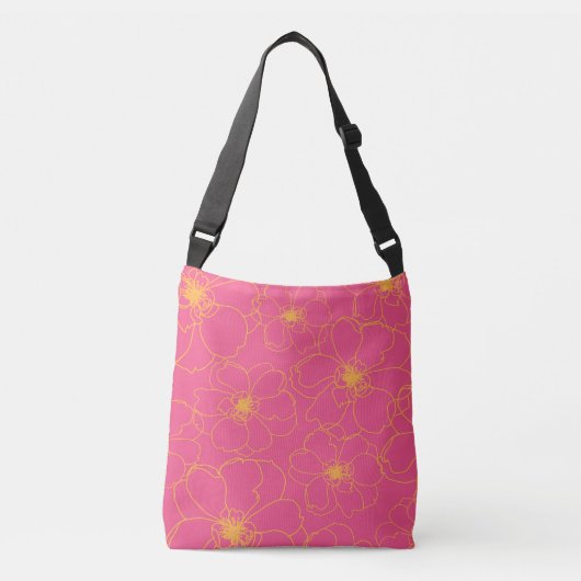 Tanzende Blume Crossbody Bag in Rosa Tragetaschen Mit Langen Trägern (Vorderseite)