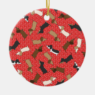 Tanzende Dackeln (rot) Keramikornament