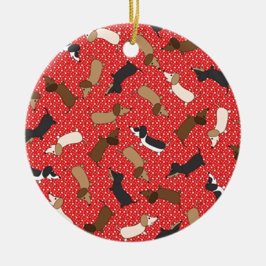 Tanzende Dackeln (rot) Keramikornament (Vorne)