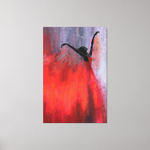 Tanzende Dame in rotem Leinwanddruck
