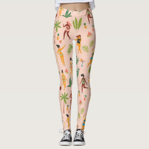 Tanzende Damen, Palmblätter-Muster. Leggings