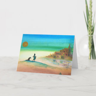 Tanzende Frau führt einen Spaziergang durch schwin Dankeskarte