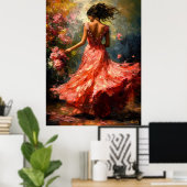 Tanzende Frau in blühendem Rot-Kleid Impressionism Poster (Heimbüro)