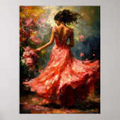 Tanzende Frau in blühendem Rot-Kleid Impressionism Poster (Vorne)