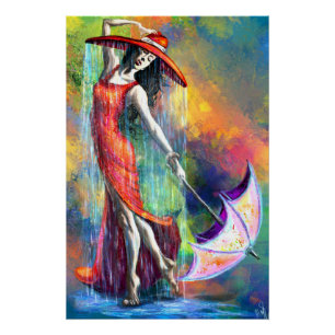 Tanzende Frau mit Regenschirmplakat Poster