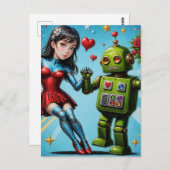 Tanzende Frau und Roboter Postkarte (Vorne/Hinten)