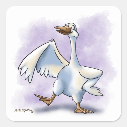 Tanzende Gans-Kartoon Quadratischer Aufkleber (Vorderseite)