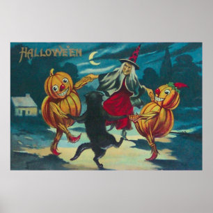 Tanzende Hexe Jack O' Lantern Monster Schwarze Kat Poster