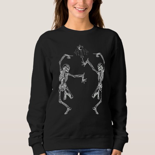 Tanzende himmlische Skelette Witchcore-Mondphase H Sweatshirt (Vorderseite)