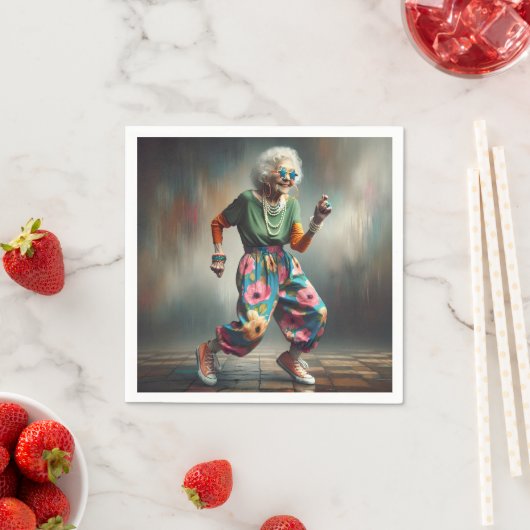 Tanzende Hipster Alte Lady Serviette (Beispiel)