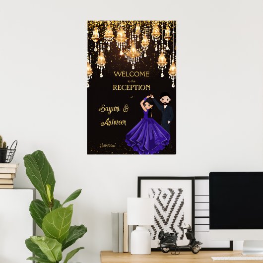 Tanzende indische Pärchen schicke Empfang Begrüßun Poster (Heimbüro)