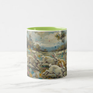 Tanzende Kaninchen bei Morgengrauen Zweifarbige Tasse