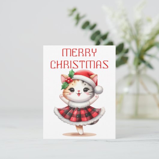 Tanzende Katze - Weihnachtskarte Feiertagskarte (Stehend Vorderseite)